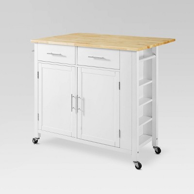 Savannah Wood Top Leaf Drop Kitchen Island Cart White/Natural - Crosley