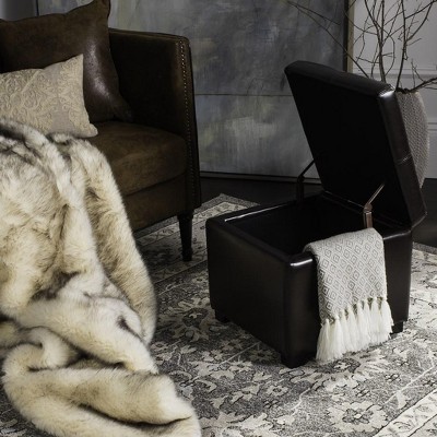 Madison 18" Brown Leather Square Ottoman with Storage