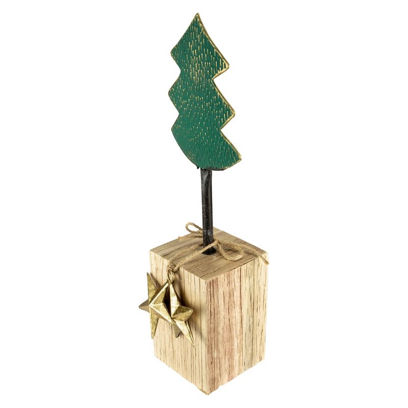 Northlight 16.75" Green Metal Tree in Chunky Wood Base Christmas Decor, 5 of 6