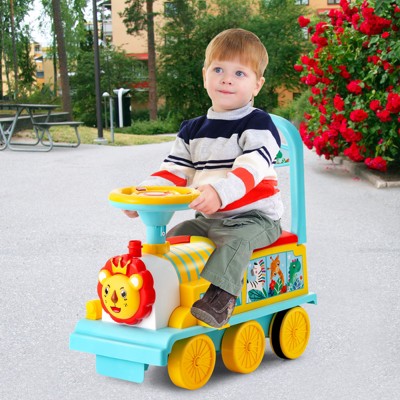 Blue 6V Electric Kids Ride-On Train with Track and Wheels