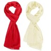 Wrapables Lightweight Silky Satin Solid Colored Scarf (Set of 2), Cream and Red - 4 of 4