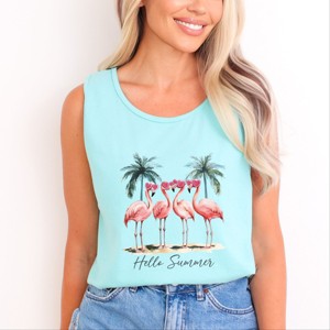 Simply Sage Market Hello Summer Flamingos Garment Dyed Tank - 1 of 3