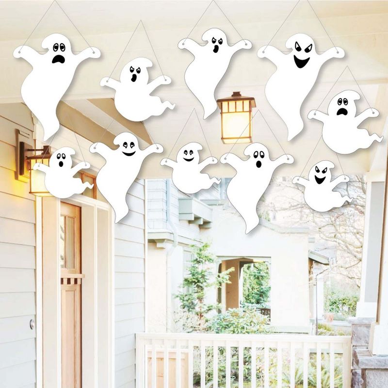 Big Dot of Happiness Hanging Spooky Ghost - Outdoor Hanging Decor - Halloween Party Decorations - 10 Pieces, 1 of 8