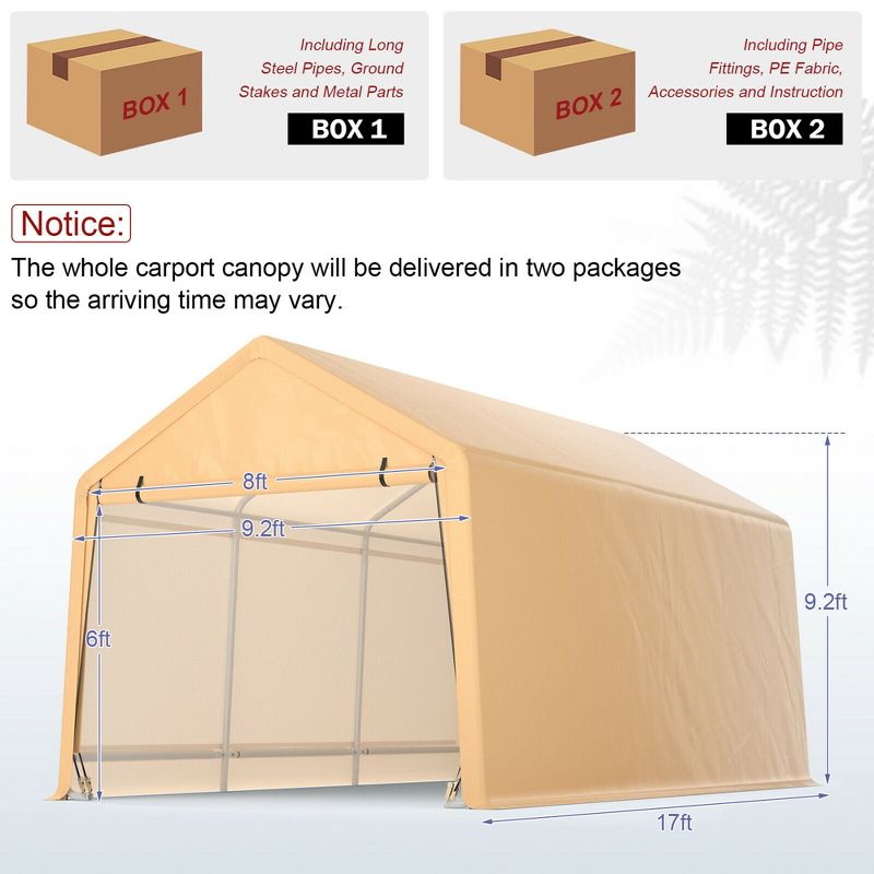 Costway 9x17 ft Heavy Duty Carport Canopy PE Car Tent Steel Outdoor Garage Shelter, 2 of 11