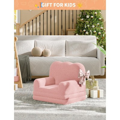 Kids' 2-in-1 Convertible Sofa Chair - Soft Teddy Fleece Toddler Lounger & Bed for Playroom, Nursery | Great Birthday Gift