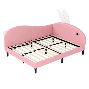TiramisuBest Full size Upholstered Rabbit-Shape Daybed - Pink PU Design - 1 of 4