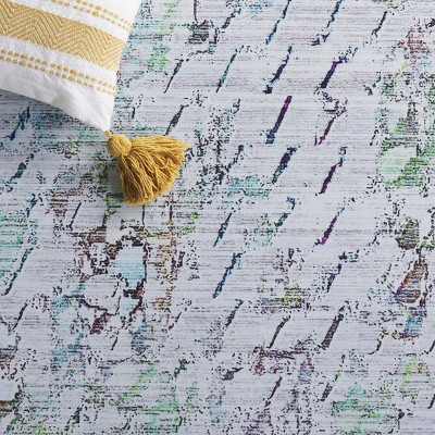 Tacoma Grey and Green Abstract Washable Runner Rug