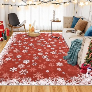 Christmas Area Rug, Snowflake Print Bedroom Carpet with Non Slip Backing, Low Pile Stain Resistant Floor Mat for Living Room, Nursery - 1 of 4
