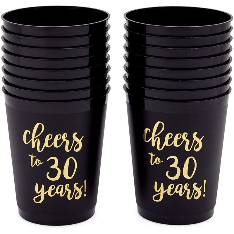 Sparkle and Bash 16 Pack Black Plastic Tumbler Cups for 30th Party, Cheers to 30 Years (16 oz), 5 of 7