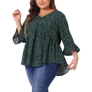 Agnes Orinda Women's Plus Size Babydoll Peplum High Low Hem V Neck 3/4 Sleeve Trendy Tops - 1 of 4