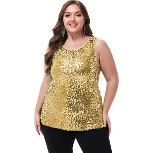 Anna-Kaci Women's Plus Size Sequin Tank Top Sleeveless Sparkle Blouse - 1 of 4