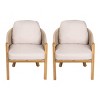 Set of 2 Fabric Upholstered Patio Dining Chairs,Woven Rope Back Armchairs,Dining Chairs with Acacia Wood Frame for Balcony Deck-Coolbibila - 2 of 4