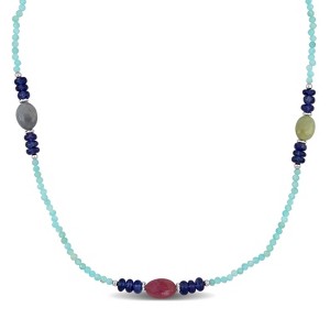 EVERLY JEWELRY | Sterling Silver Multi-Color Tourmaline Aquamarine Chips and Lolite Beaded Station Necklace - 36 in - 1 of 1