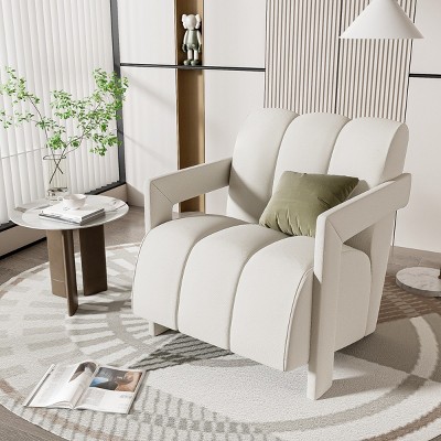 Modern Fabric Upholstered Armrests Chair,Armchair With L Shaped Armrests And Wood Frame,Wooden Lounge Conversation Armrests Chair-Coolbibila
