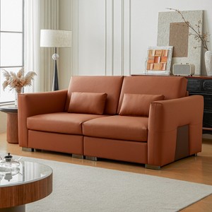 ATJafurn Mid Century Modern Sectional Leather Couch,  Orange Genuine Leather Sofa with Metal Legs 2 Pillows Deep Seat for Living Room - 1 of 4