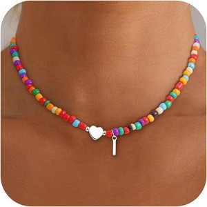 Beaded Initial Necklace Colorful Letter Choker Christmas Gift for Teens - 1 of 4