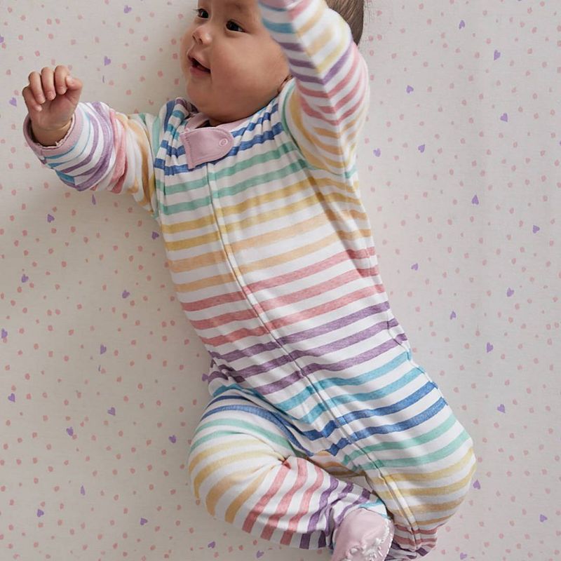 Honest Baby Girls' Organic Cotton Rainbow Striped Sleep N' Play - Pink, 3 of 6