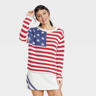 Women's American Flag Long Sleeve Graphic Knit Sweater