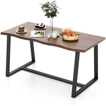 Costway 63" Large Dining Table for 4-6 People with Wavy Edge Heavy-duty Metal Frame Coffee/Black