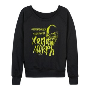 Women's - Alien: Earth - Spookshow -Women's French Terry Long Sleeve Pullover Lightweight French Terry Wide Neck Long Sleeve Graphic Shirt - 1 of 4