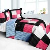 Slickblue 3 PC Full/Queen Quilt Set Patchwork Reversible Vermicelli Quilted Geometric, Yellow/Pink - 2 of 4