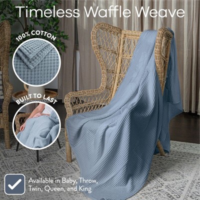 Pacific Blue Cotton Waffle Weave Throw Blanket 50" x 60"