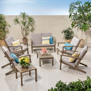 Christopher Knight Home Todd Outdoor 7 Piece Acacia Wood Chat Set with Water-Resistant Cushions - 1 of 4