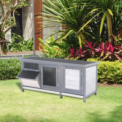 Gray Wooden Outdoor Guinea Pig Hutch with Waterproof Roof