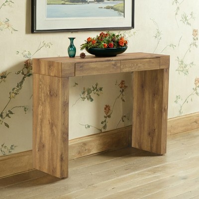 Vynxaria Elegant Natural Wood Grain Bar Table – A Practical Modern Home Essential with Wood Grain Texture, Two Drawers, and Dual Use as Bar or Desk