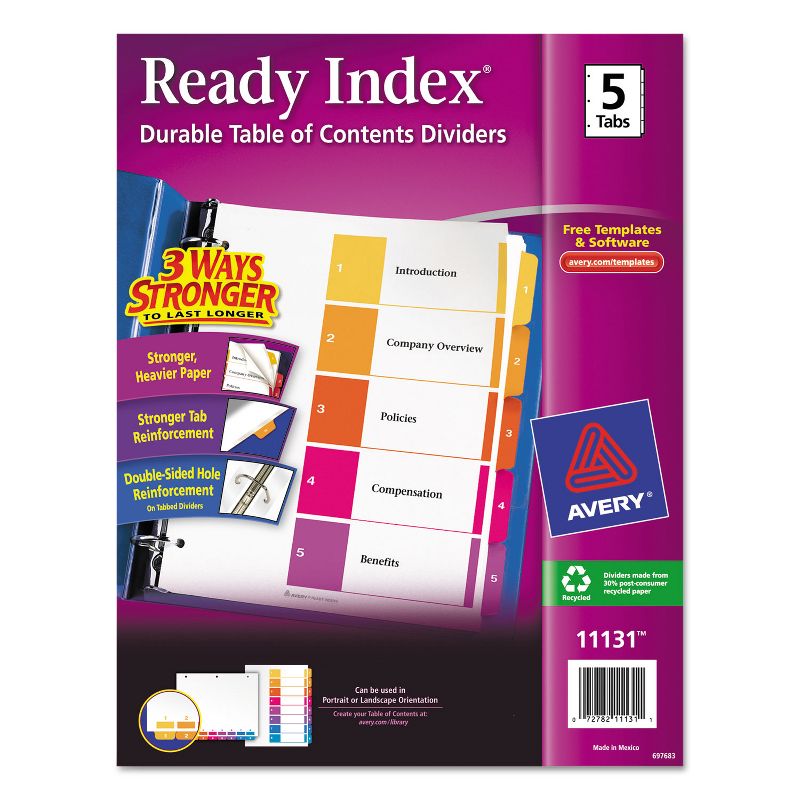 Avery Ready Index Customizable Table of Contents Multicolor Dividers 5-Tab Letter 11131, 1 of 7