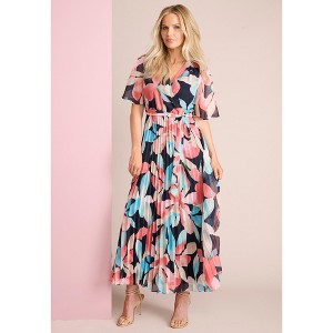 Roaman's Women's Plus Size Pleated Faux Wrap Dress - 1 of 2