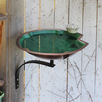 Copper and Green Lilypad Birdbath with Wall Mount Bracket