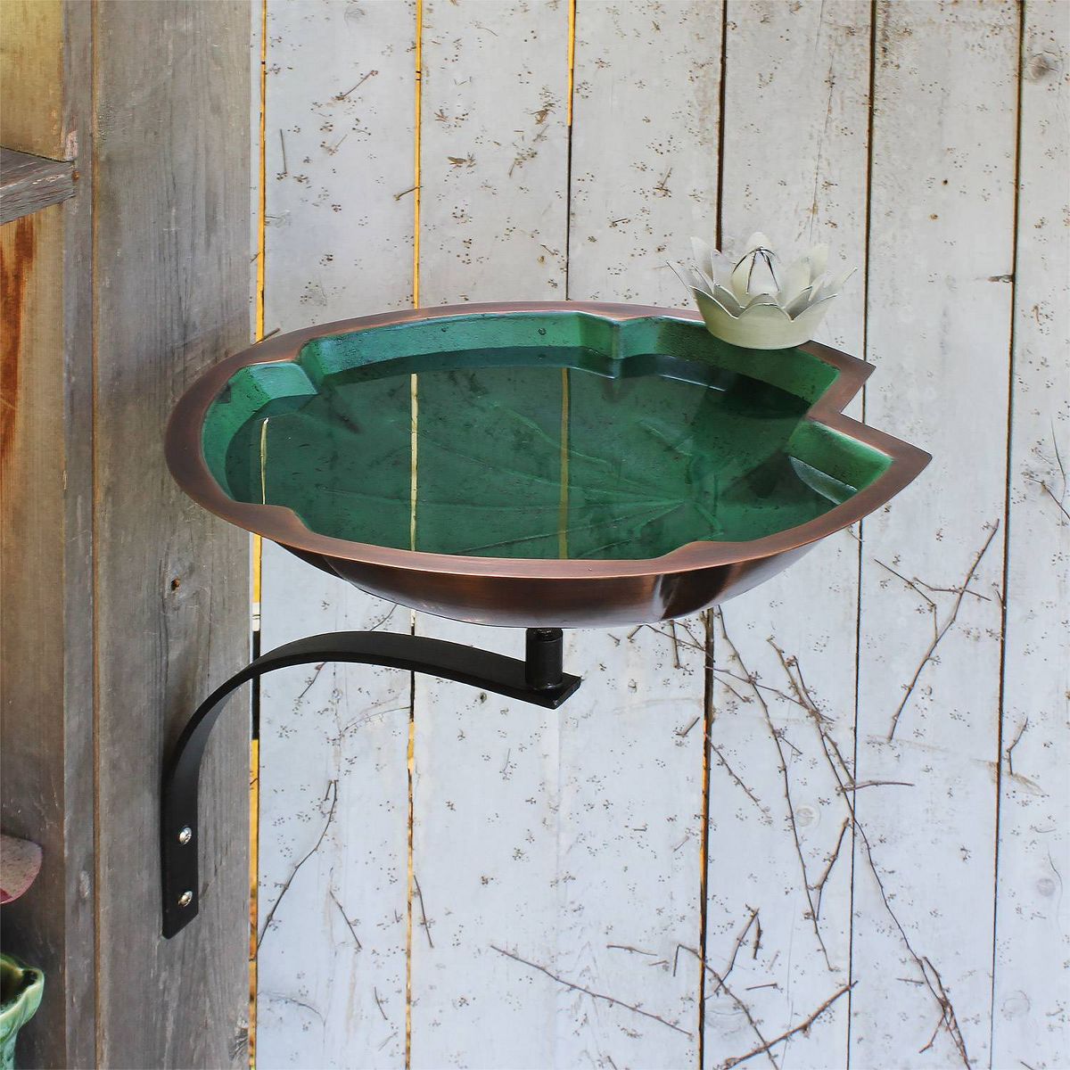 13.75" Lilypad Birdbath with White Flower and Wall Mount Bracket Copper Plated an Patina Finish - Achla Designs - thumbnail 3