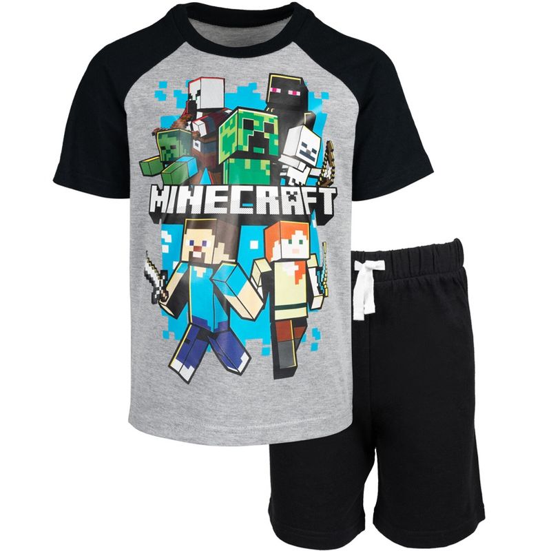 Minecraft Creeper Graphic T-Shirt and French Terry Shorts Outfit Set Little Kid, 1 of 9