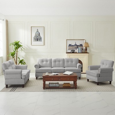 HYLEORY Chenille 3-Pieces Living Room Sofa Set with 3-Seat Couch, 2-Seat Loveseat, Single Sofa Chair, Upholstered Sofa for Living Room, Office