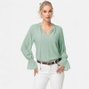 Anna-Kaci Women's Long Sleeve Blouse with Flounce Cuffs and Ruffle Trim Tie Neck Design - 3 of 4