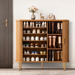 TiramisuBest 31.5" Shoe Storage Cabinet with Sliding Door, Shoe Cabinet with 6 Shelves,Freestanding Shoe Rack for Entryway, Hallway,Walnut - 1 of 4