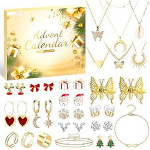 Aoibox 24 Piece Jewelry Advent Calendar 2025 for Women Christmas Countdown Set Includes Earrings Necklaces Bracelets Rings Gifts - 1 of 4
