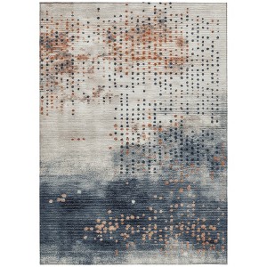 Linen And Navy Blue Geometric Washable Indoor Outdoor Area Rug - 1 of 4