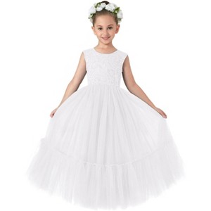 2Bunnies Girls' Paisley Lace Tulle Sleeveless Ruffled Maxi Dress - 1 of 4