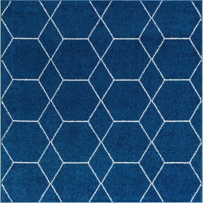 Navy Blue Geometric Trellis Square Synthetic Area Rug