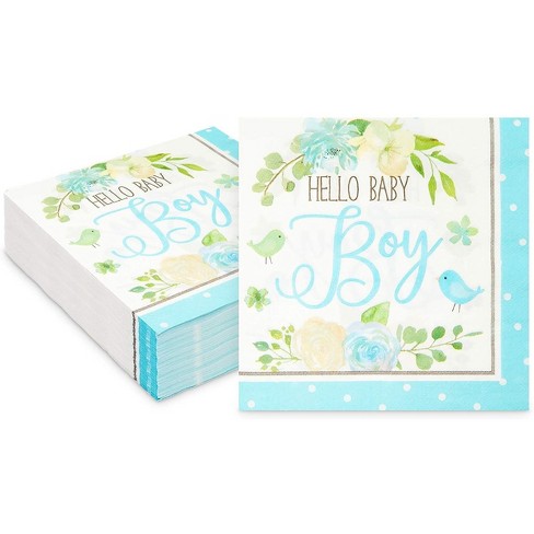 Sparkle And Bash 100 Pack Floral Disposable Paper Napkins For Baby Shower Decorations, Hello Baby Boy, 6.5 In : Target