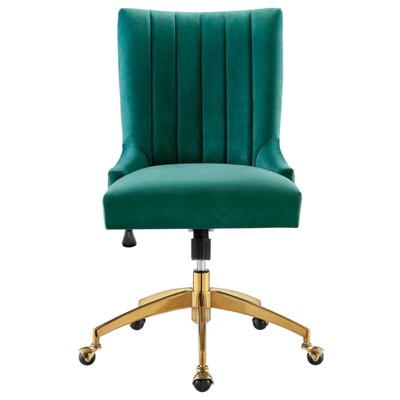 Gold Teal Velvet Swivel Office Chair with Gold Metal Base