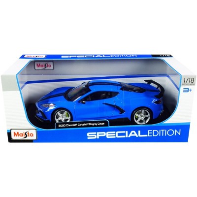 2020 Chevrolet Corvette Stingray C8 Coupe with High Wing Blue with Black Stripes 1/18 Diecast Model Car by Maisto