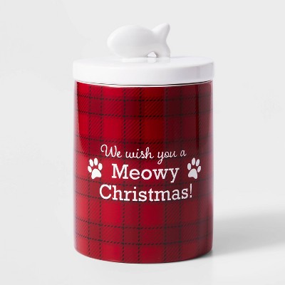 Ceramic Meowy Christmas Treat Jar Red and White - Wondershop™