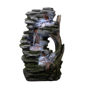 Teamson Home 32" 3-Tier Cascading Faux Rock and Wood Fountain Brown - 1 of 4