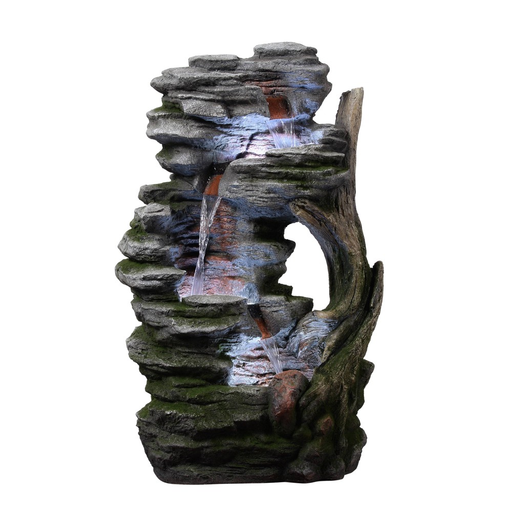 Teamson Home 32" 3-Tier Cascading Faux Rock and Wood Fountain Brown