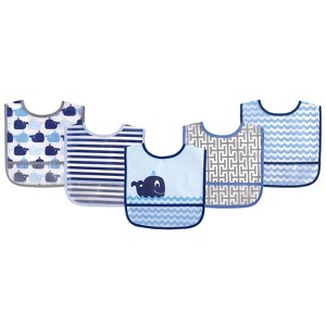 Luvable Friends Baby Boy Waterproof PEVA Bibs 5pk, Blue Whale, One Size - 1 of 1