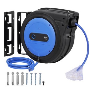 VEVOR Retractable Extension Cord Reel, 80 FT, Heavy Duty 12AWG/3C SJTOW Retractable Power Cord with Lighted Triple Tap Outlet, Black - 1 of 4