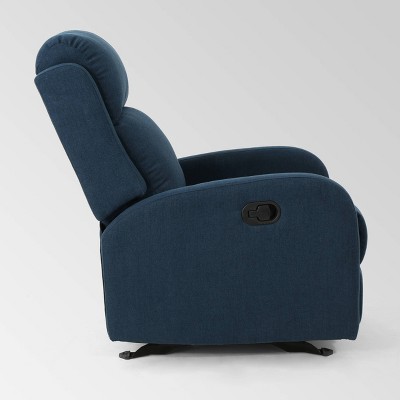 Navy Blue Polyester Rocking Recliner with Black Legs
